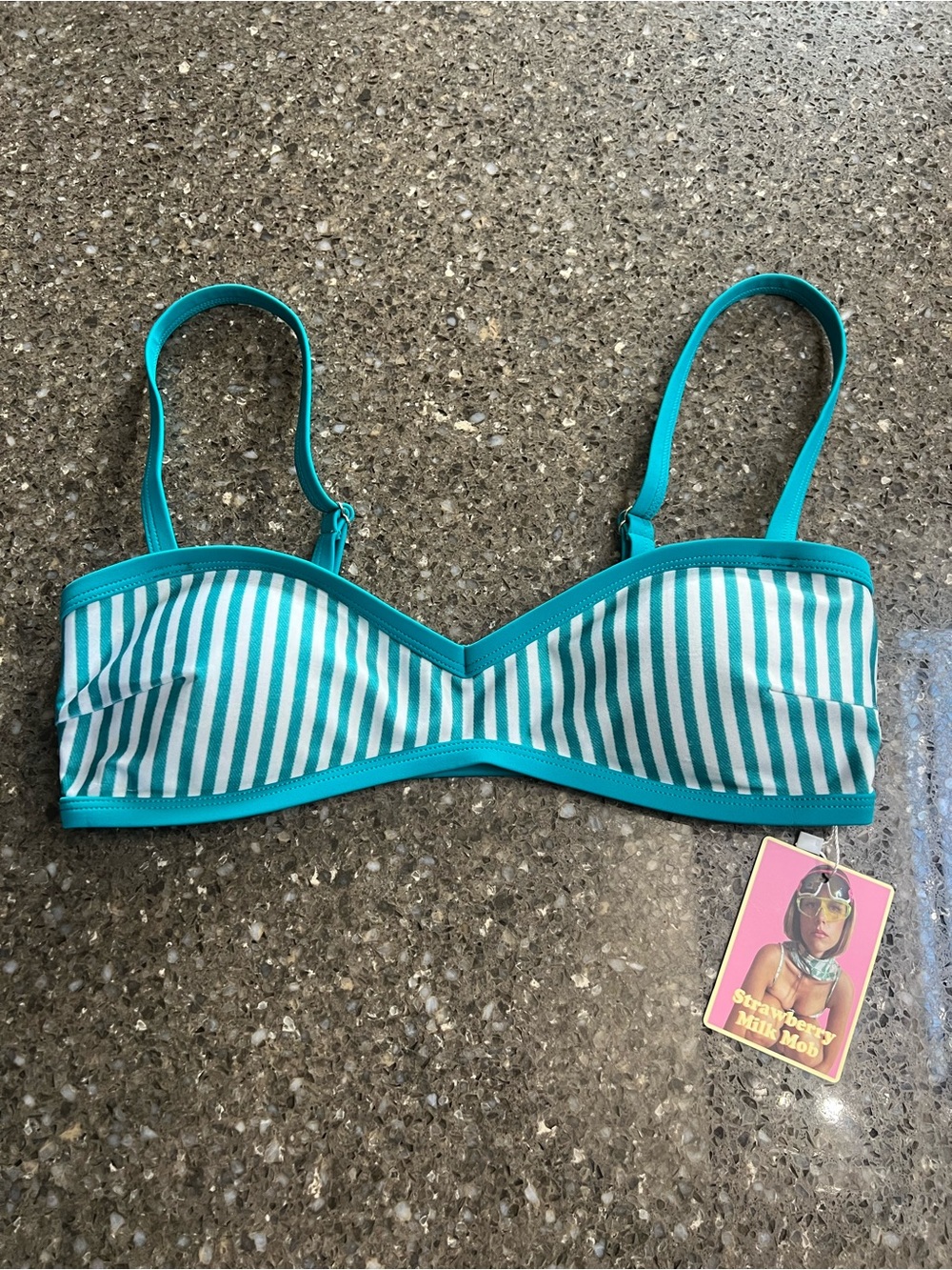 Strawberry Milk Mob Teal & White Striped Bikini Top NWT Gimme More Summer Beach